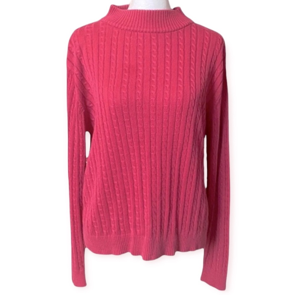 Vintage 90s / Y2K Pink Mock Neck Cable Knit Long Sleeve Sweater - women’s medium